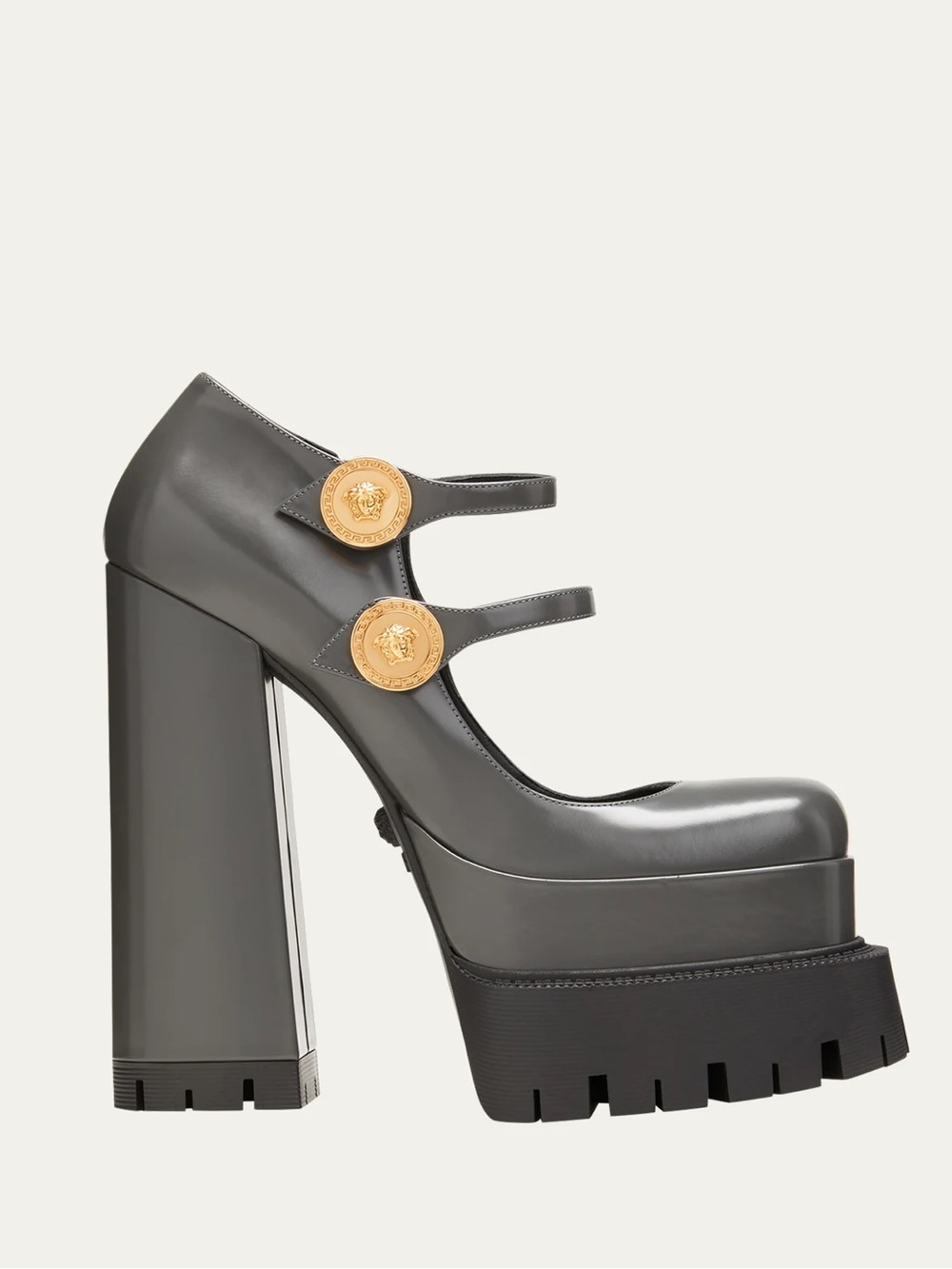 VERSACE Authentic Medusa Grey Pewter Aevitas Platform Mary Jane Pumps NWT